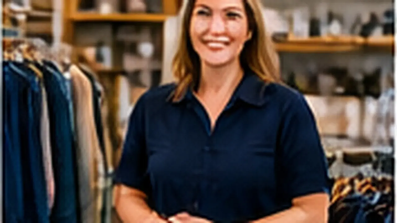 Smiling clothing store owner on the shop floor during peak season