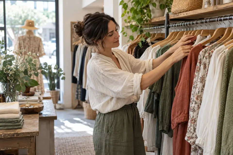 Clothing retailer arranging new season stock on the racks